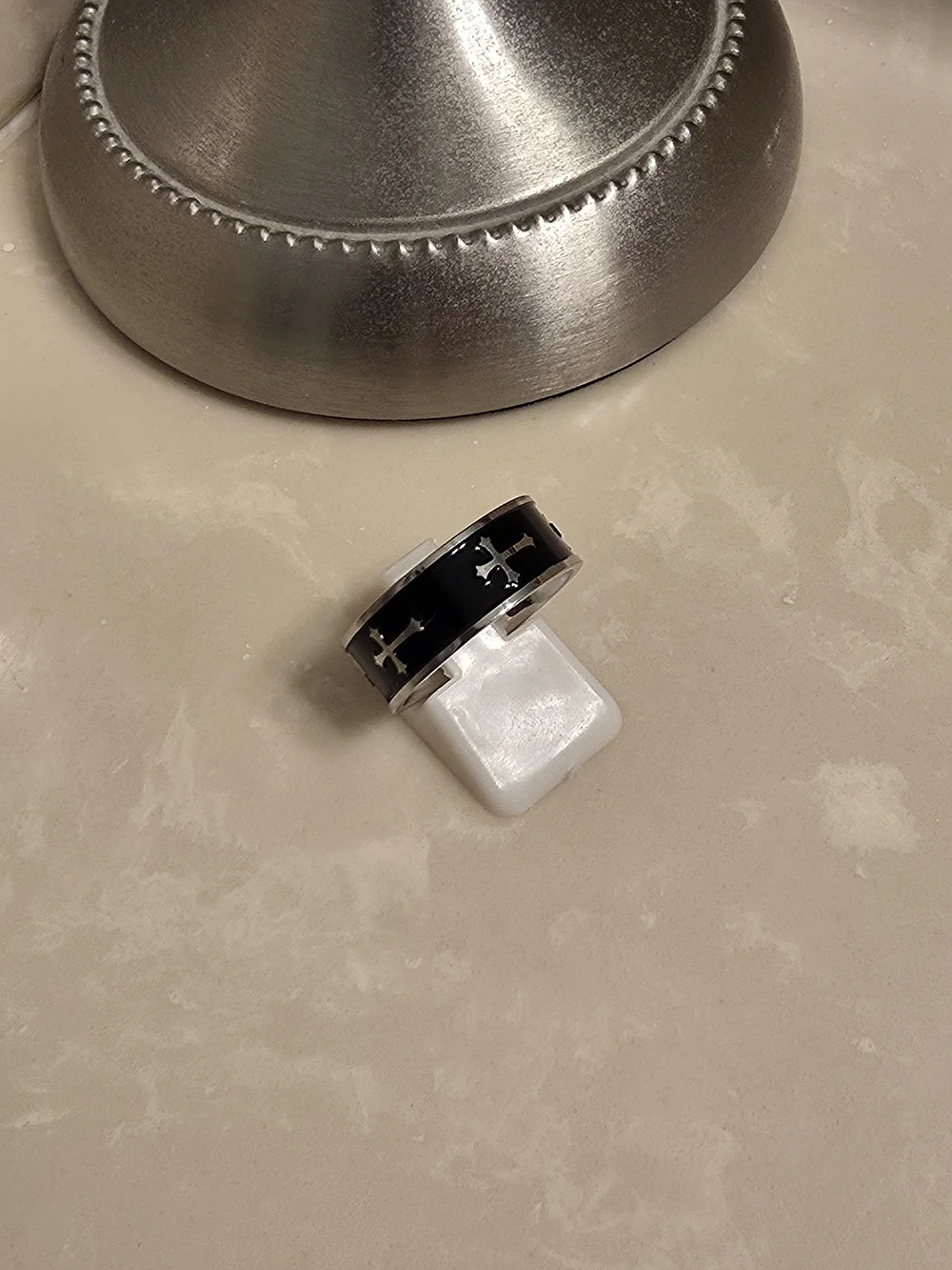 Black Stainless Steel Cross Inlay Ring for Men Size 8